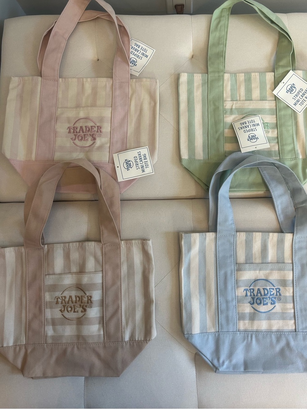 Striped Canvas Tote Bag -Trader Joe's - set of 4